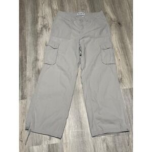 S.O.N.G. Women's Gray Cotton Cargo Pants Wide Leg Drawstring‎ Casual
